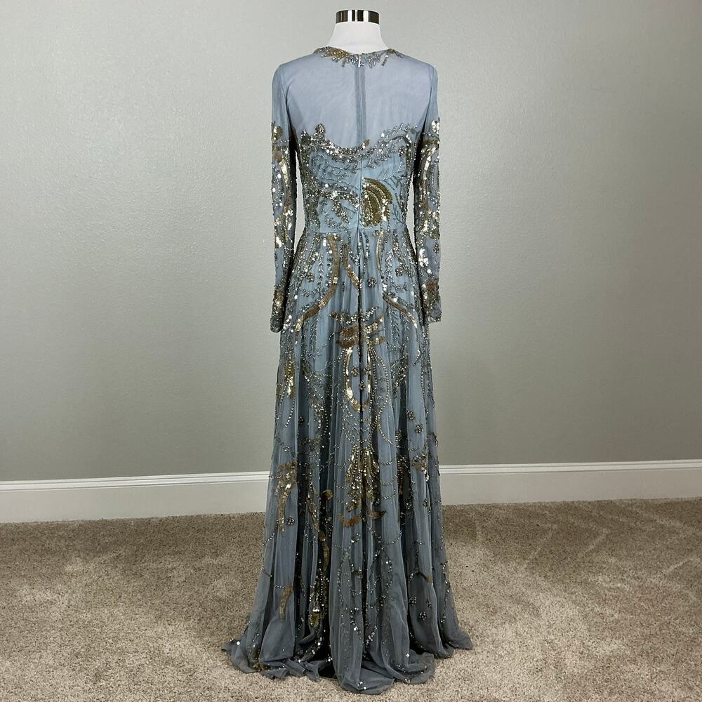Mac Duggal 5217 Silver/Gold Evening Gown Sequin Long Sleeve A-Line Dress Size 6 - Picture 7 of 11
